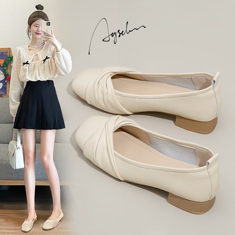Augu Shiden thick heel single shoes for women 2026 new summer new lady style retro small leather shoes Mary Jane shoes