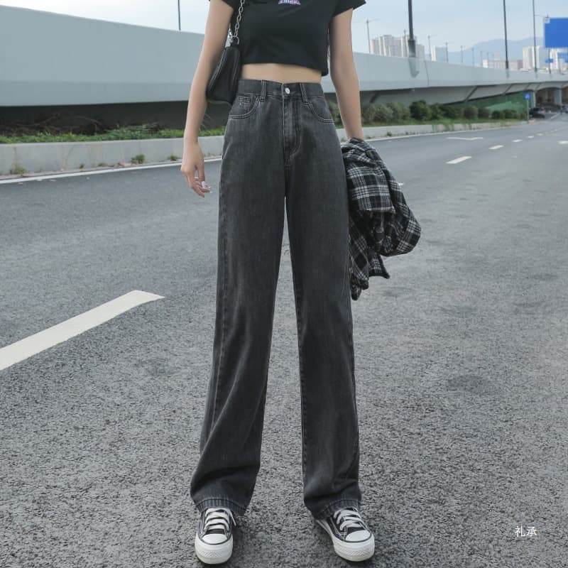2026 new cross-border wide-leg jeans for women high-waisted spring and autumn straight loose loose drape floor-length trousers light blue