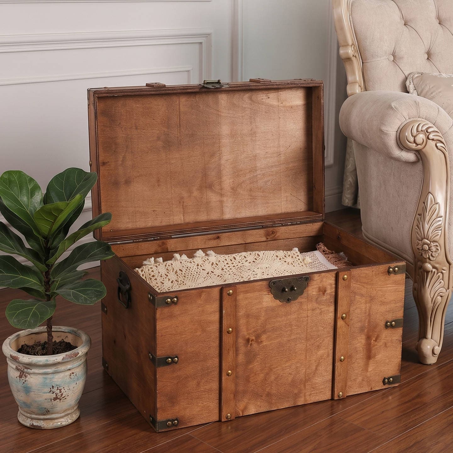 Antique wooden storage box household debris sorting storage box escape room props decoration photography props wooden box