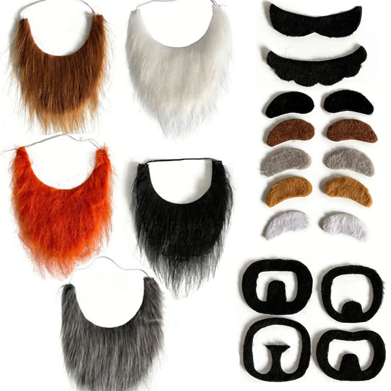 Halloween beard Christmas beard masquerade party dress up beard black and white long haired beard fake eyebrows