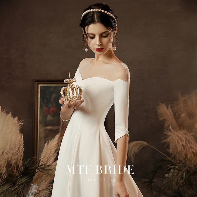 Light Wedding Dress French Satin Off-Shoulder New Bridal Temperament Simple Outfit Dress