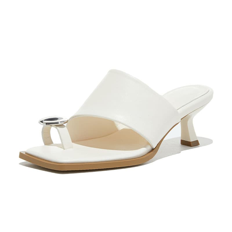 Square-Toe Thong Sandals 2026 Summer New French Style High-End Slippers with Metal Slim Heel Casual Half-Slippers for Women