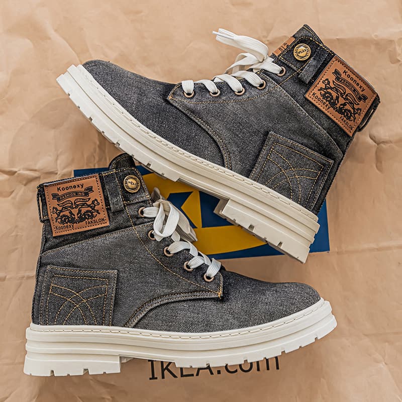 New Autumn/Winter Denim Martin Boots Trendy Men's Boots Large Size 48 Cross-border Hot-selling Outdoor Work Boots High-top Men's Shoes