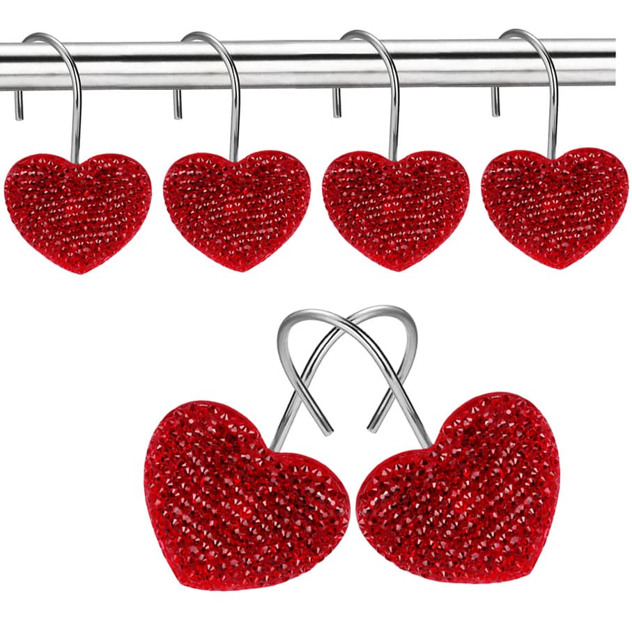 Factory Direct Amazon Cross-border Hot Selling Valentine's Day Crystal Diamond Heart Shape Love Shower Curtain Hook Curtain Hook