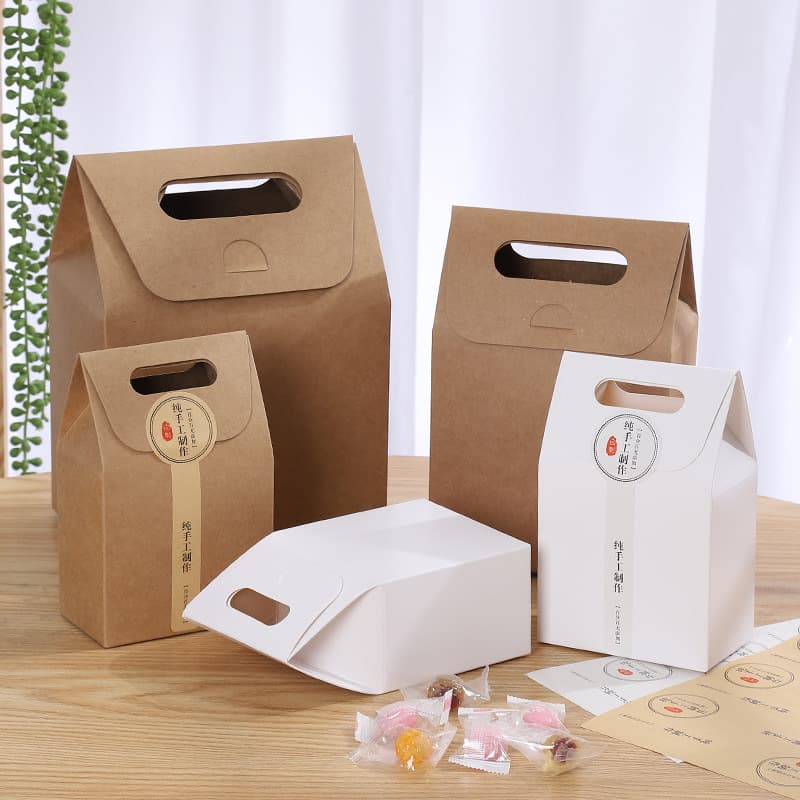 Portable kraft paper bag biscuit cookie macaron cake box flip-top packaging box simple nougat cookie box