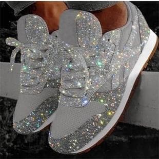 Women's Sneakers 2025 New Chunky Platform Sequins Shoes Color-Blocking Breathable Rhinestone Thick Sole Sports Shoes Plus Size Export