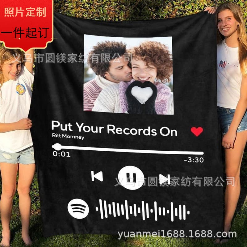 Spotify Music Code DIY Photo Custom Blanket, Flannel Fleece Blanket, Couple's Holiday Gift Blanket