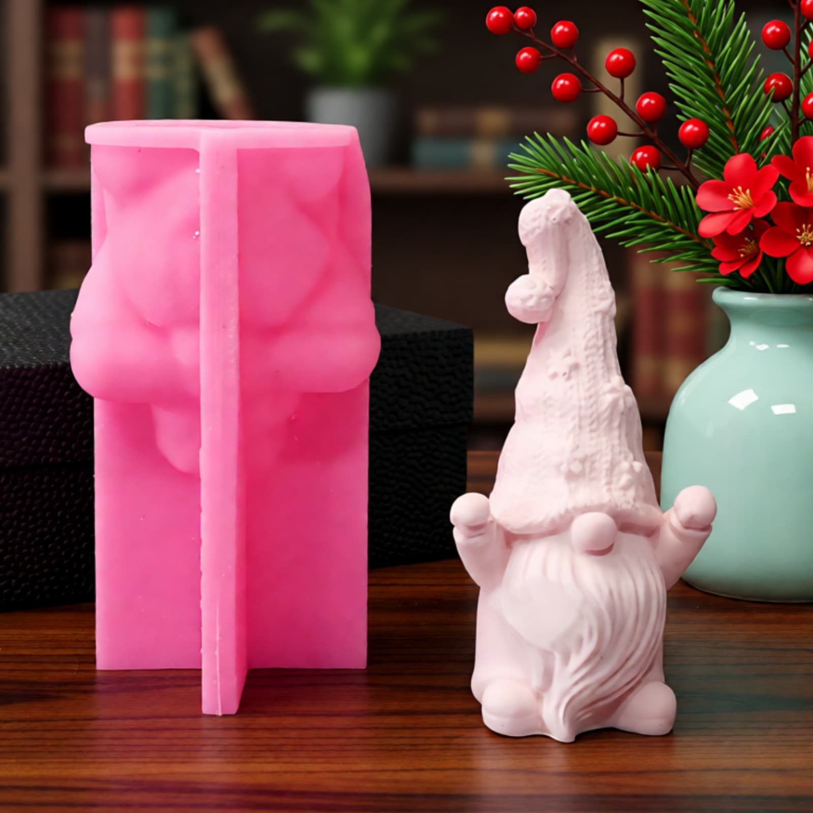 Raised Hand Female Gnome Figurine Mold Ornament Candle Plaster DIY Plaster Ornament Candle Holder Silicone Mold W0992