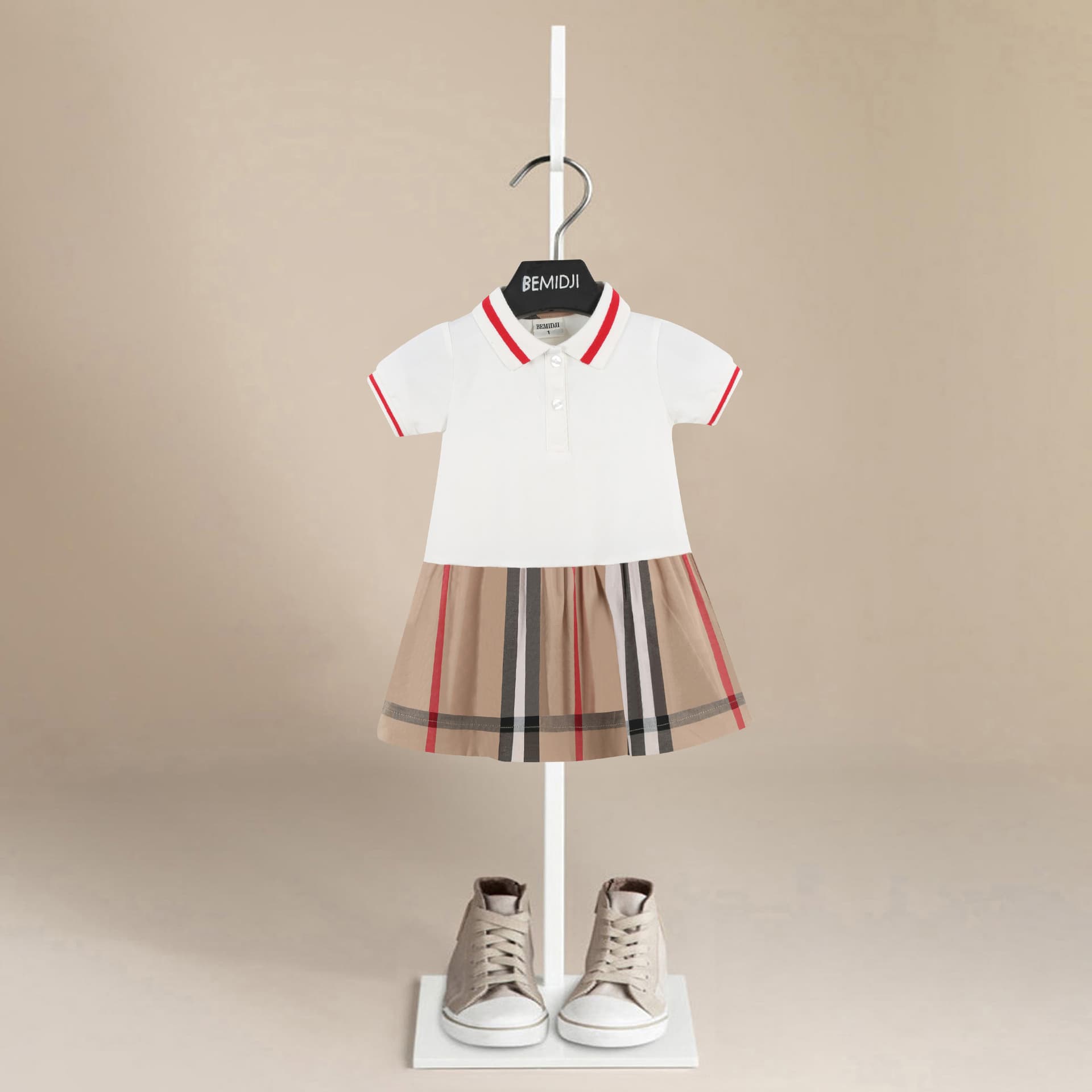 Bemidji / Bemidji New Children's Clothing Wholesale Color Matching Children's Dress Lapel Short-Sleeved Children's Clothing Skirt