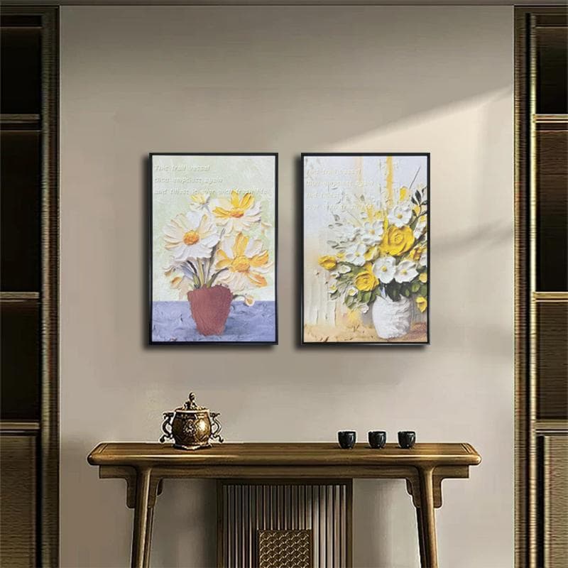 Small Fresh European Style Slate Two-Panel Decorative Painting, Aluminum Frame Living Room Sofa Background Wall Art Flower 40x60