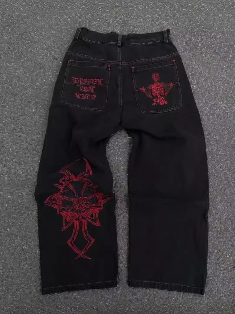 This year's Y2K jeans men's hip-hop retro skull washed loose jeans casual wide-leg pants wholesale