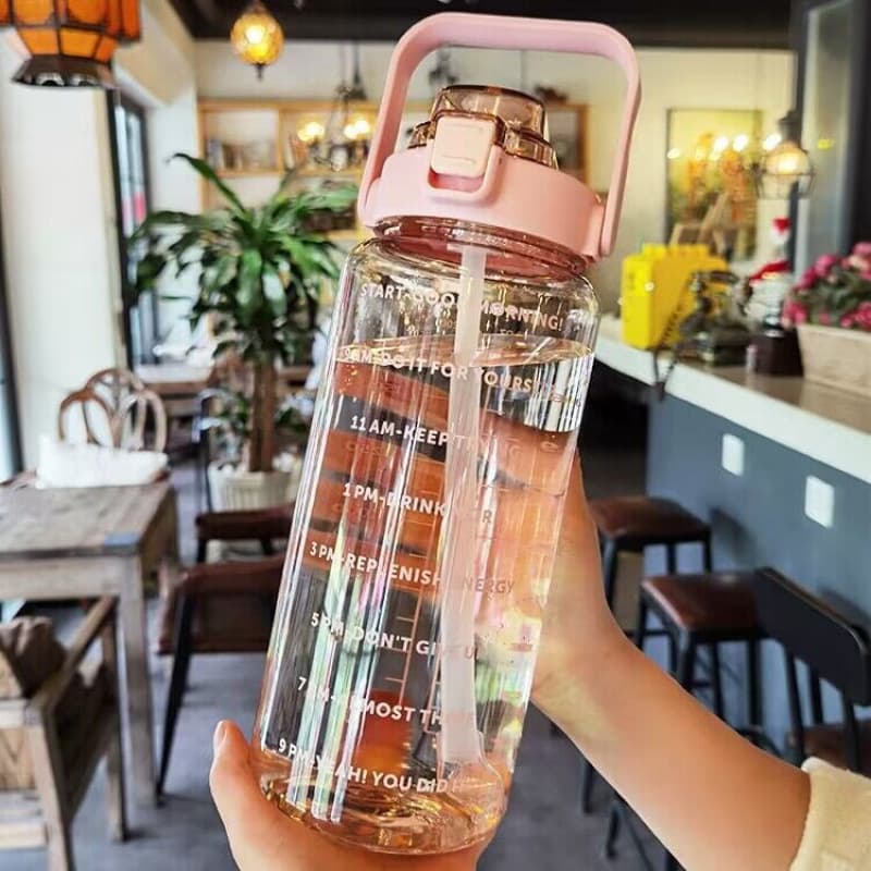 Large capacity water cup summer sports 2000ml graduated straw plastic cup high temperature resistant water bottle men and women large kettle