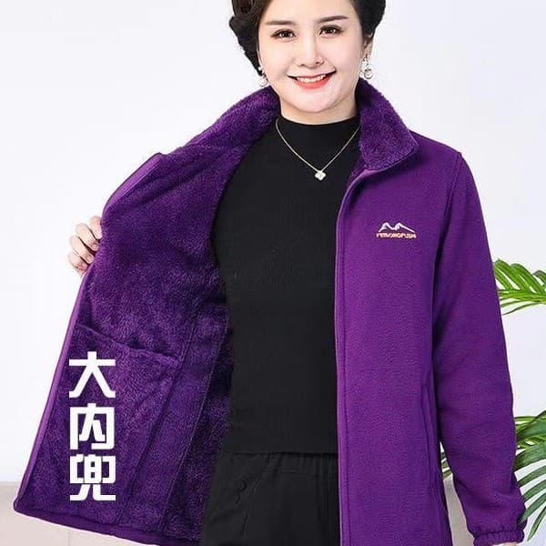 Autumn and winter style mother's outfit coral fleece polar fleece jacket women's fleece top hoodie, middle-aged and elderly loose thickened plus-size