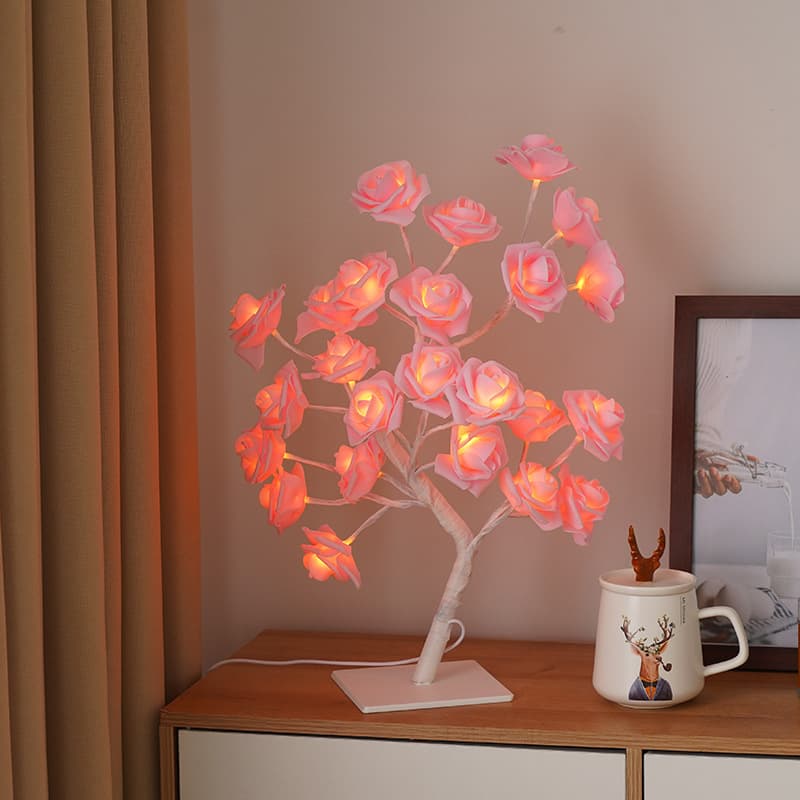 Cross-Border Best Seller Colorful Light Detachable Plastic Base USB Switch LED Simulated Rose Flower Tree Light Decorative Night Light