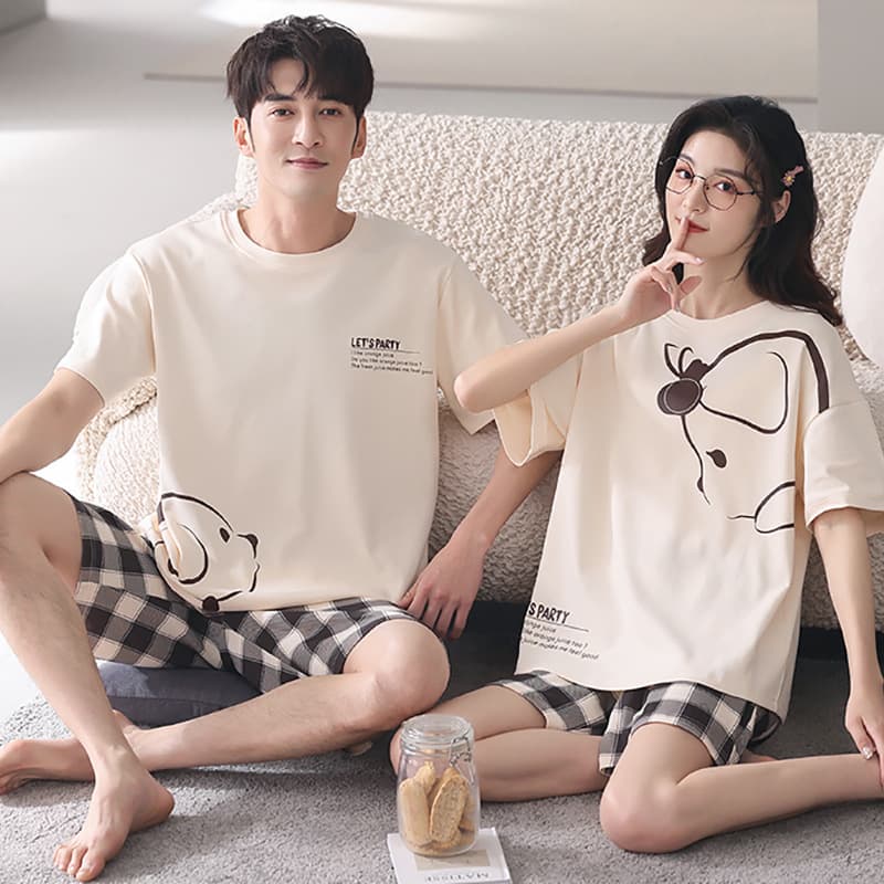 Couple Pajamas Women Summer 100% Cotton 2025 New Men's Short Sleeve Shorts Full Cotton Korean Style Homewear Set