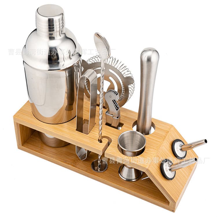 Wooden Cocktail Shaker Holder, Bar Counter Mixing Tool Base, Bamboo Storage Stand