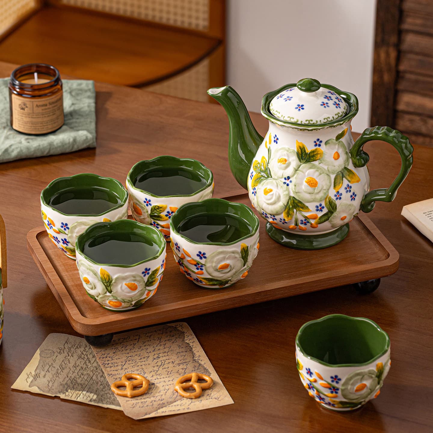 Ceramic Teapot for Home, Polish Vintage Exquisite Coffee Cup, Afternoon Tea Set, Water Cup, Cup Set, High-Temperature Resistant Teapot