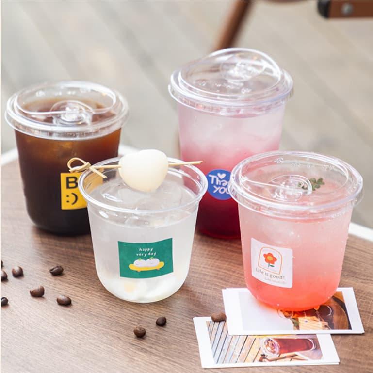 Disposable coffee cup, milk tea cup, thickened U-shaped cold drink cup, 90 caliber packaging cup, commercial high-transparent fat cup