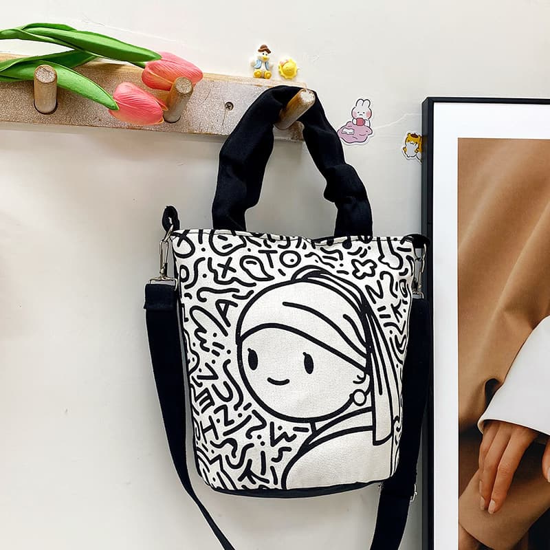 c girl canvas bag hi Japanese style soft girl Harajuku shopping bag printed handheld insC college style student shoulder bag