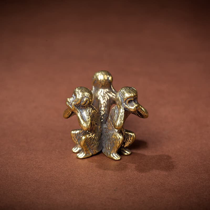 Solid Pure Brass Three Wise Monkeys Ornament See No Evil Speak No Evil Hear No Evil Paperweight Tea Pet Home Feng Shui Decoration Accessories