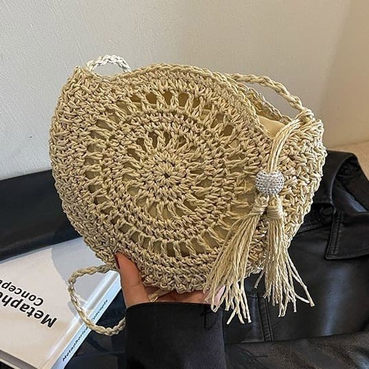 Rustic Straw Woven Bag for Women 2026 Summer New Style Woven Small Round Bag Fashionable Versatile Shoulder Crossbody Phone Bag