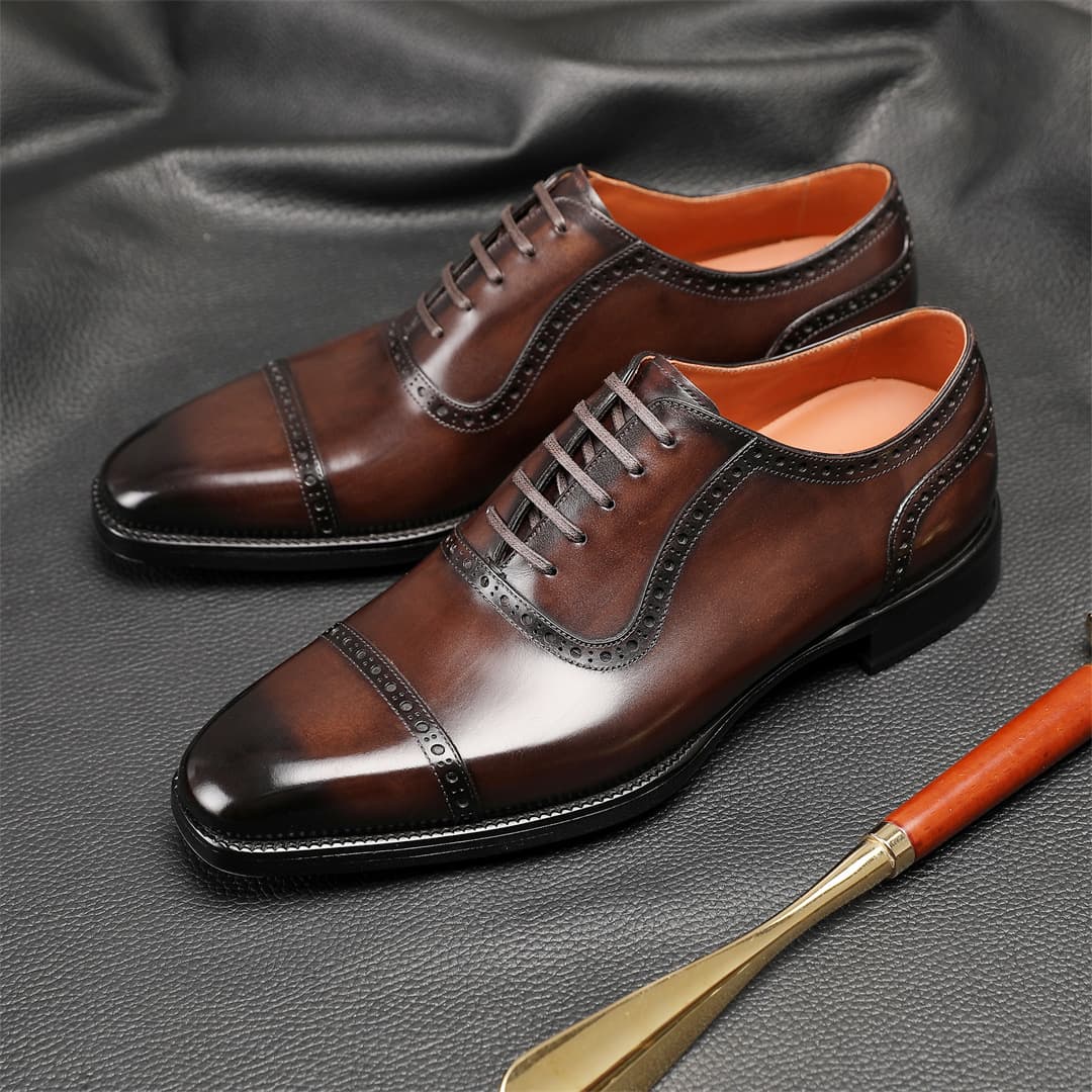 Genuine Leather Adelaide Three-Joint Oxford Shoes, Men's Business Formal Lace-Up Brogues