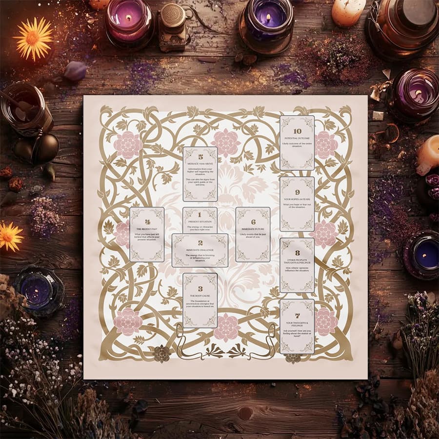 Cross-border hot selling retro moon phase tree of life altar cloth five-star tarot card black oracle mat tarot tablecloth mat