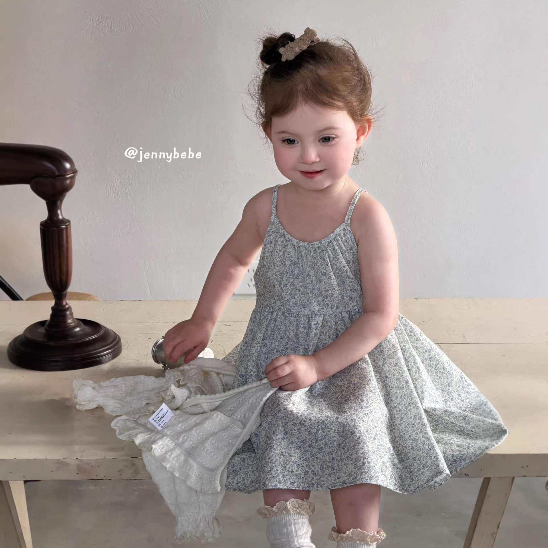 Jennybebe Baby Girl Summer Dress 2026 New Style Korean Floral Print Strapless Dress for Toddler Girls