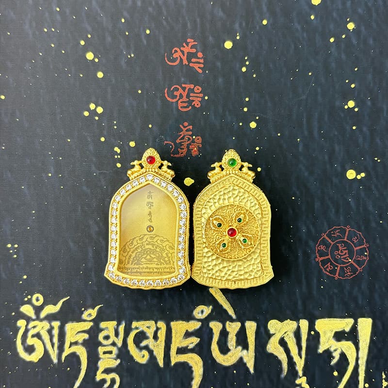 Tibetan high-end enamel double-deer listening to thangka gwu box pad plated color-preserving pendant thangka manufacturer wholesale