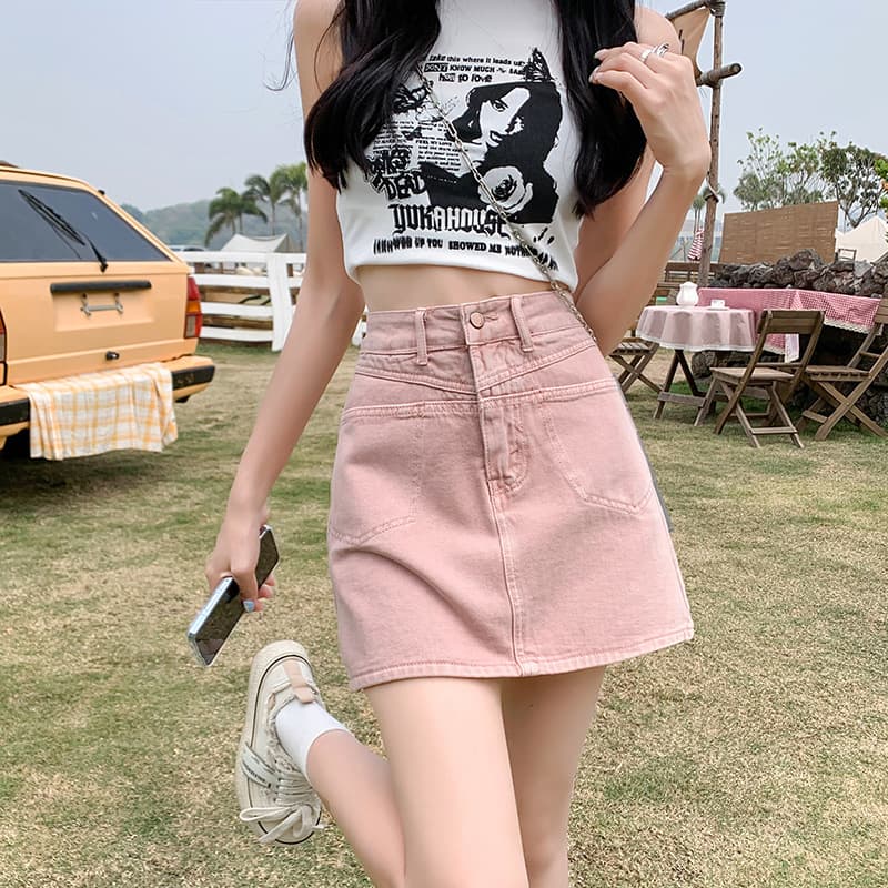 High Waist Summer Denim Skirt for Women Jean Skirt A-Line Bodycon A-Line Half Skirt Summer Denim Skirt