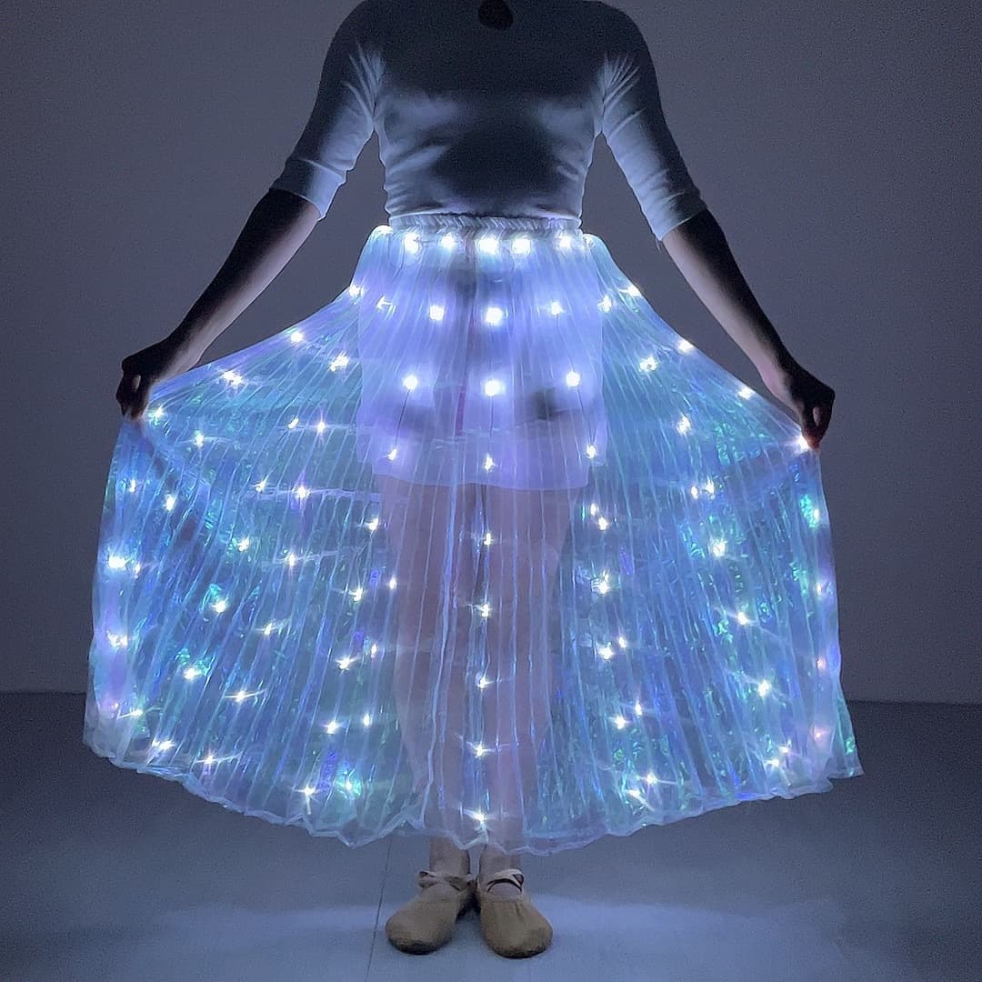 LED Light-Up Skirt White Rechargeable Costume Props Belly Dance Performance Outfit European and American Style Sexy Large Skirt Hem