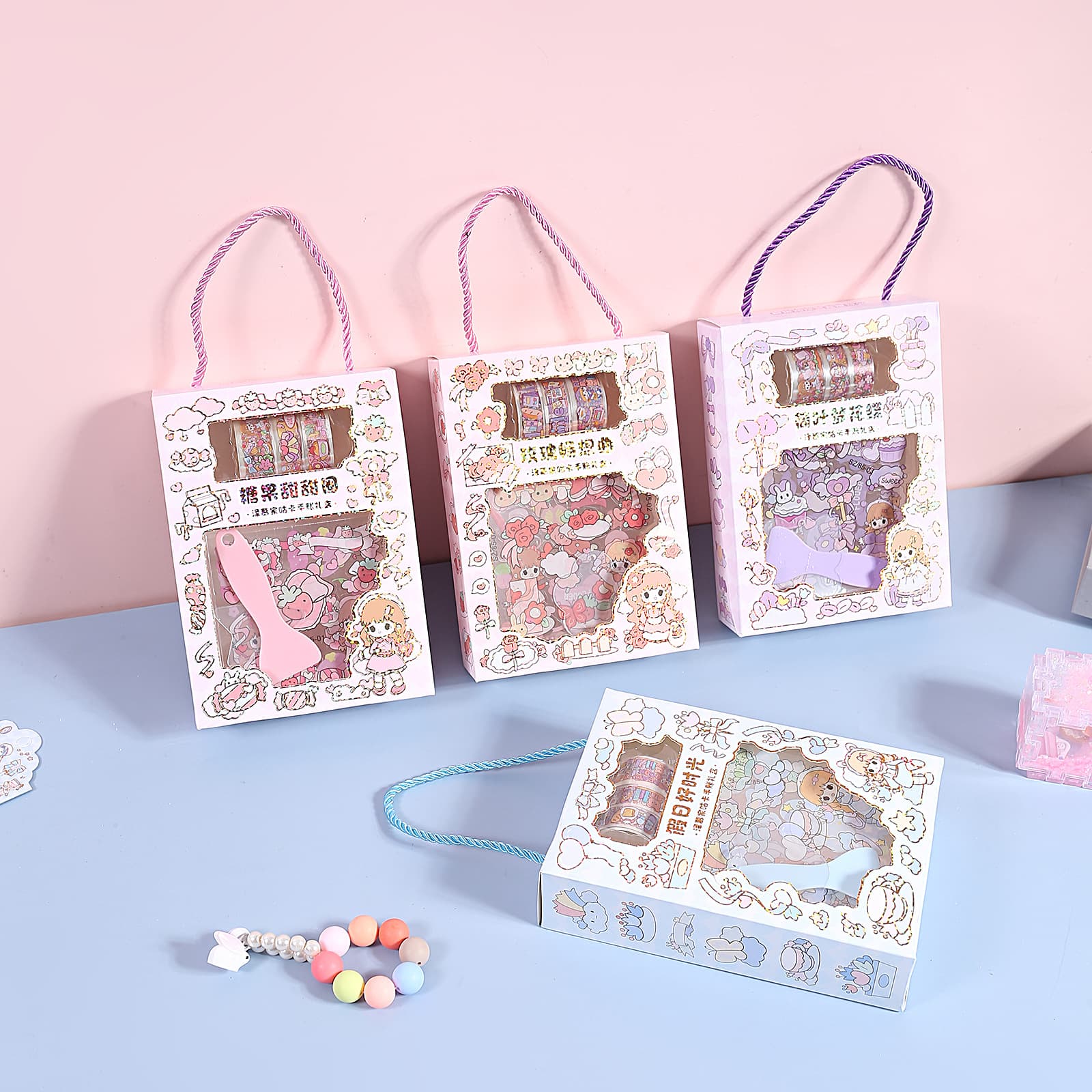 Foil Stamping Gift Box Transparent PET Stickers Kawaii Student Creative Washi Tape Scrapbook Tape Cartoon Decals