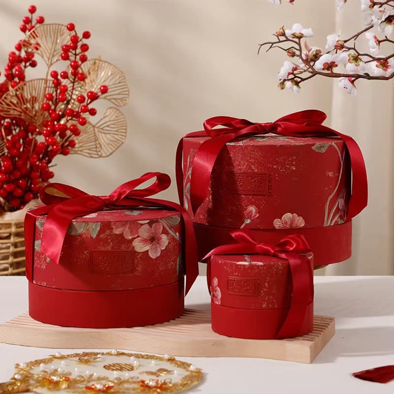New Joyful Handheld Wedding Candy Gift Box round Ins Style Chinese Traditional Handbag Shape Marriage Celebration Sweet Packagin