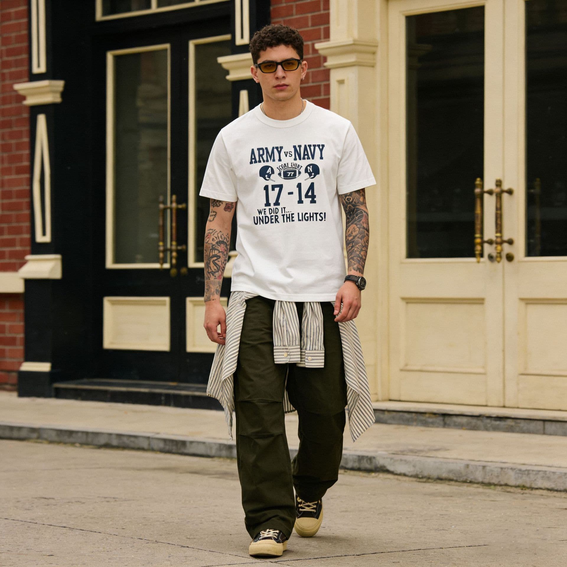OKONKWO ARMY&NAVY Heavyweight T-Shirt 210g Men's Rugby Crew Neck Short Sleeve TEE