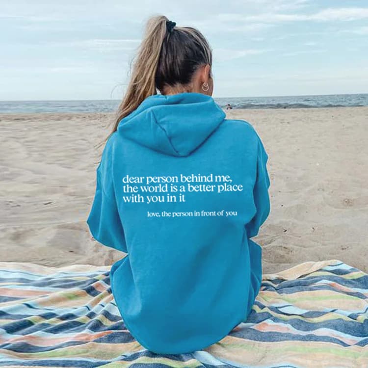 Women's Fleece-Lined Hoodie, Solid Color Letter Print, Kangaroo Pocket, Drawstring Hoodie, Factory Stock Wholesale