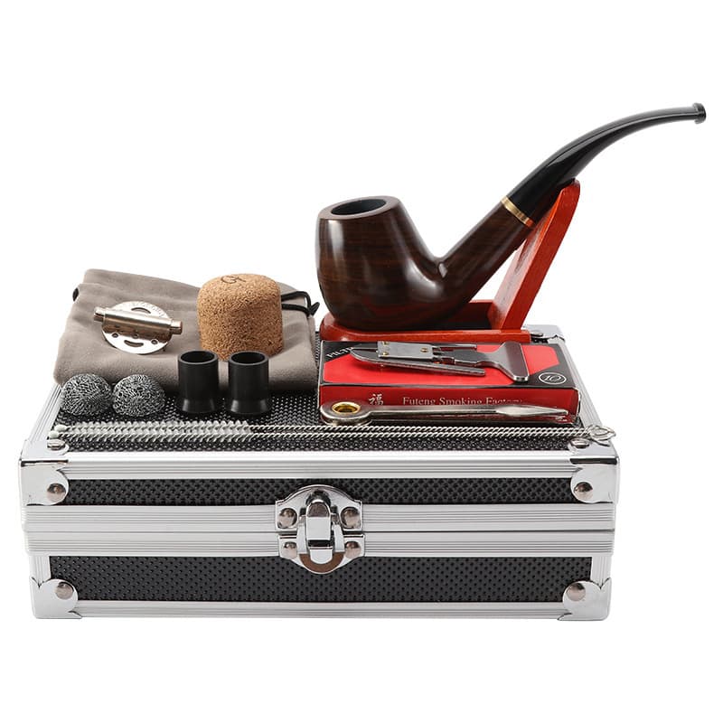 Classic ebony pipe complete accessories set with exquisite aluminum alloy gift box ready-made gift smoking accessories