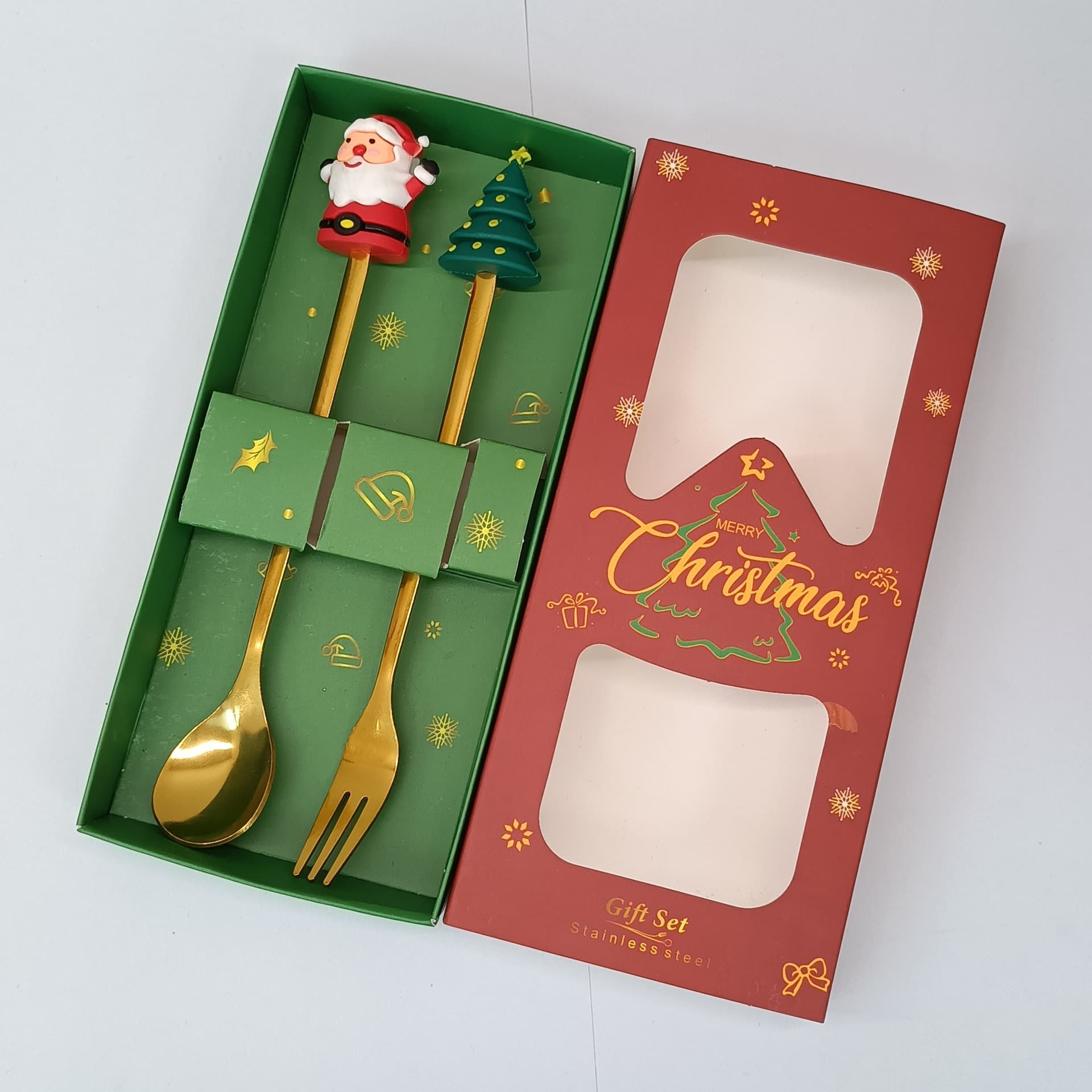 Stainless Steel Spoon Creative Christmas Tree Coffee Stirring Spoon Dessert Fruit Fork Plush Spoon Fork Cutlery Gift Set