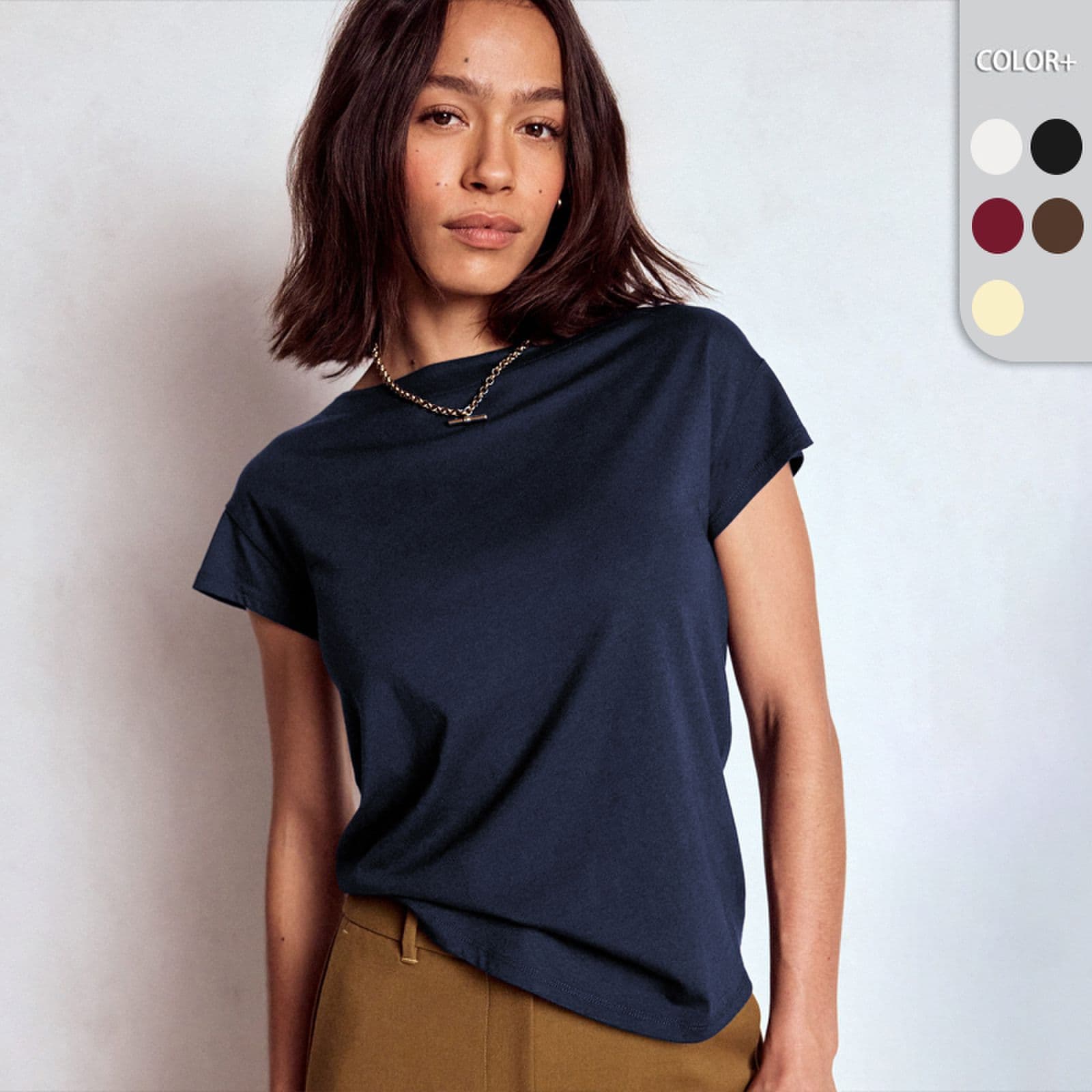 Amazon's Best-Selling Casual Boat-Neck Tops, European and American Women's Clothing, Solid Color Loose Short-Sleeved Basic Everyday Base Shirts Wholesale