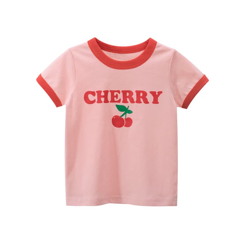 Girls Korean tops children's clothing 2026 summer short-sleeved T-shirts for small and medium-sized children, baby girl cherry clothes one piece drop shipping
