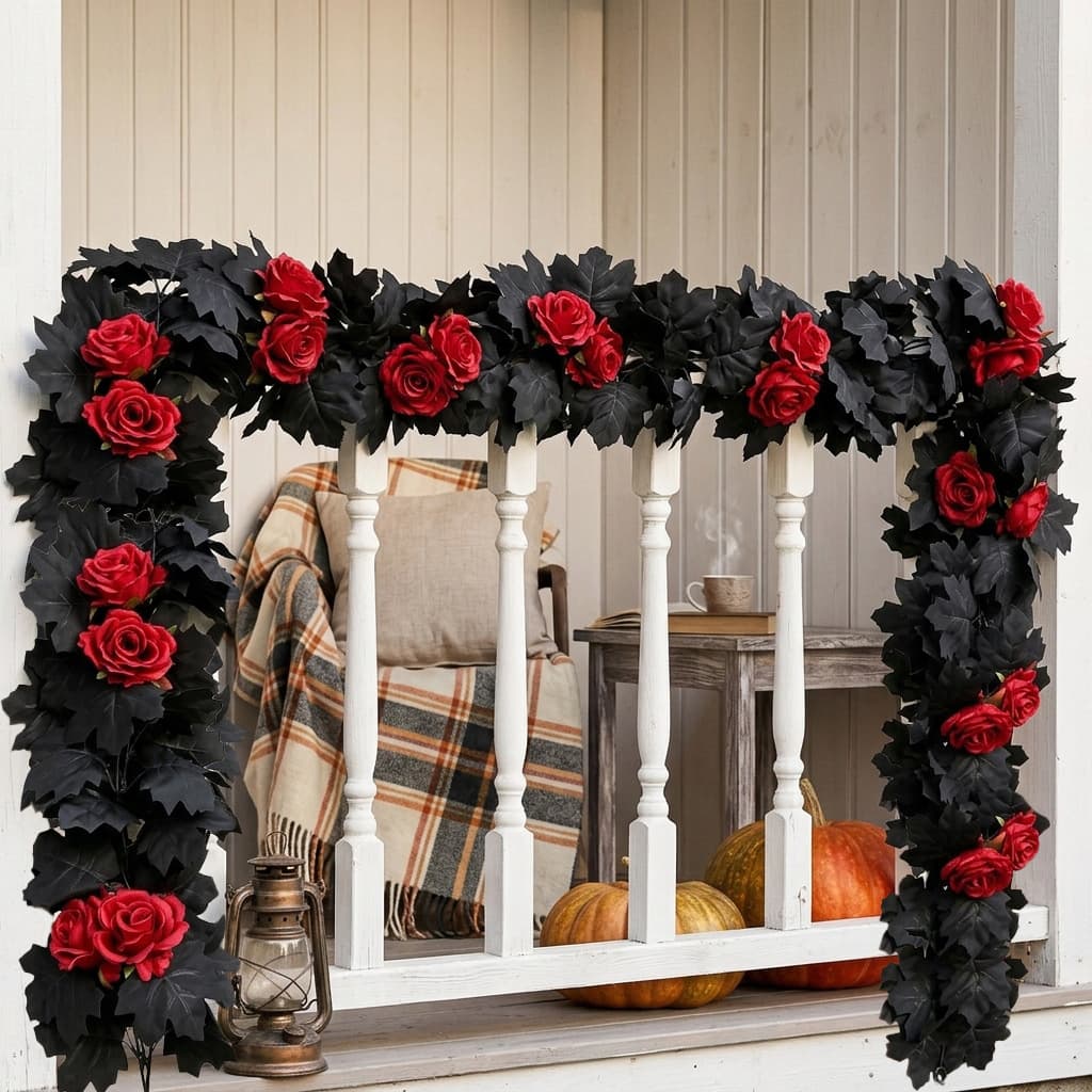 Amazon Halloween Home Holiday Decoration Black Maple Leaf Rose Decoration Artificial Simulation Maple Leaf