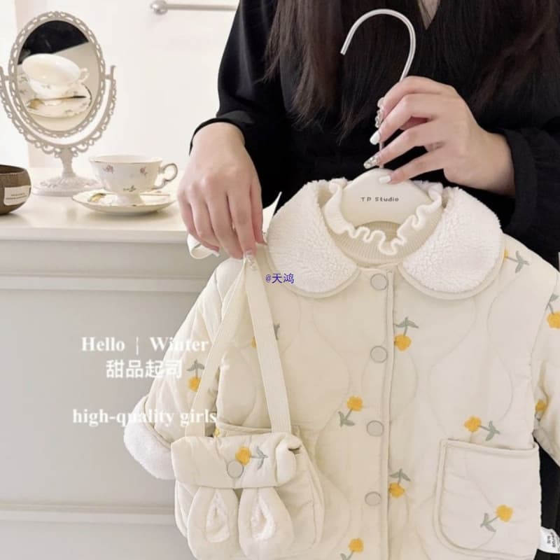 Girls' cotton-padded winter coat, fleece-lined and padded children's cotton-padded jacket, new winter style for babies, warm winter clothing