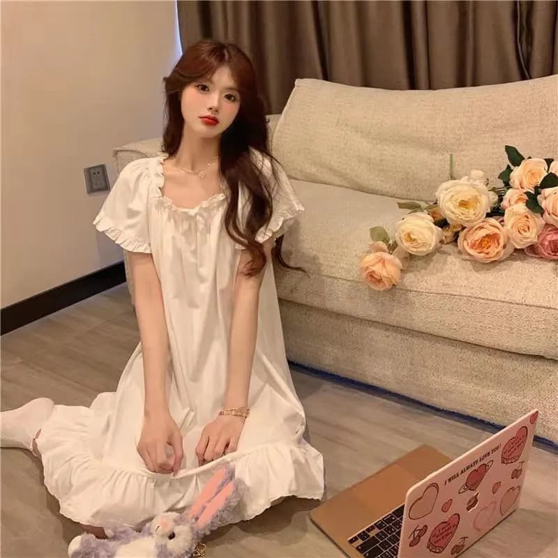 Girls' Sleepwear, Sweet Summer Celebrity Princess-Style Short-Sleeve Nightdress, Cute, Suitable for Summer as Korean Student Loungewear