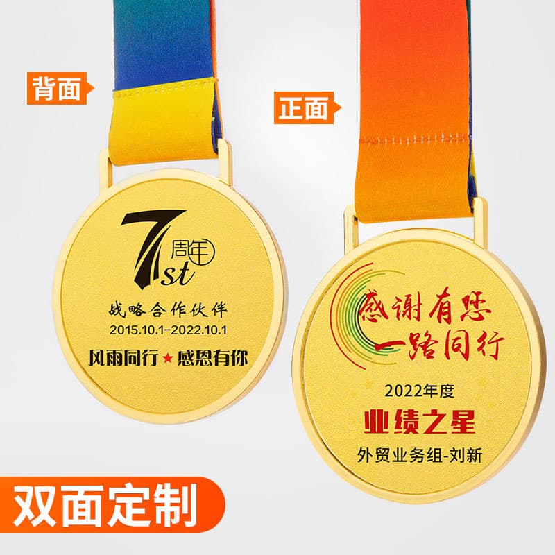 Double-sided Adhesive Custom Medal Universal Gold Foil Honor Medal Outstanding Employee Award Sports Event Commemorative Neck Medal