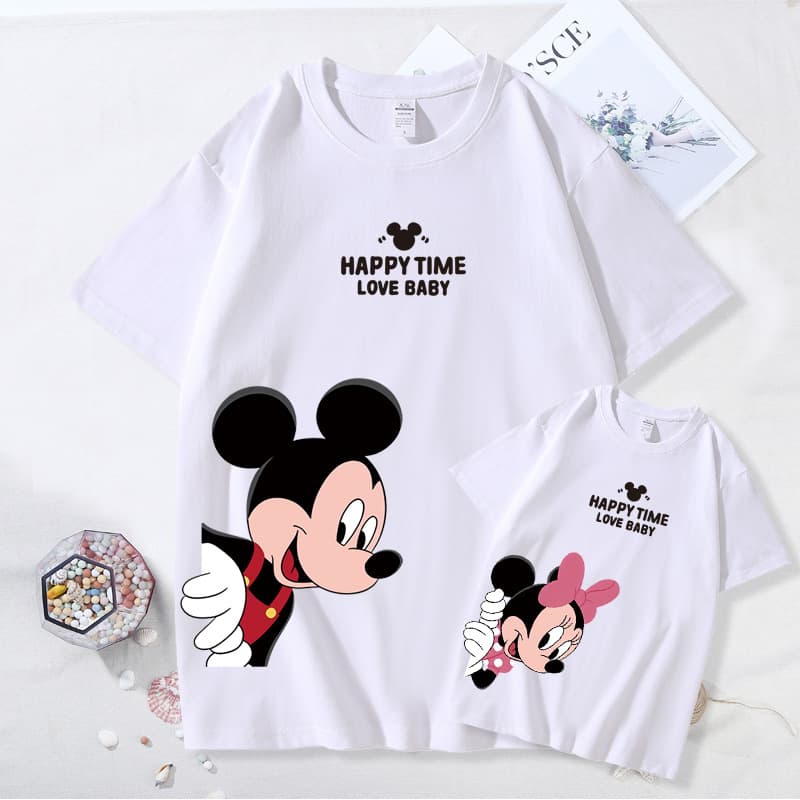 Mickey Family Matching Short Sleeve T-Shirt for 3-4 People 2025 New Trendy Minnie Loose Mother-Child T-Shirt Ins Style