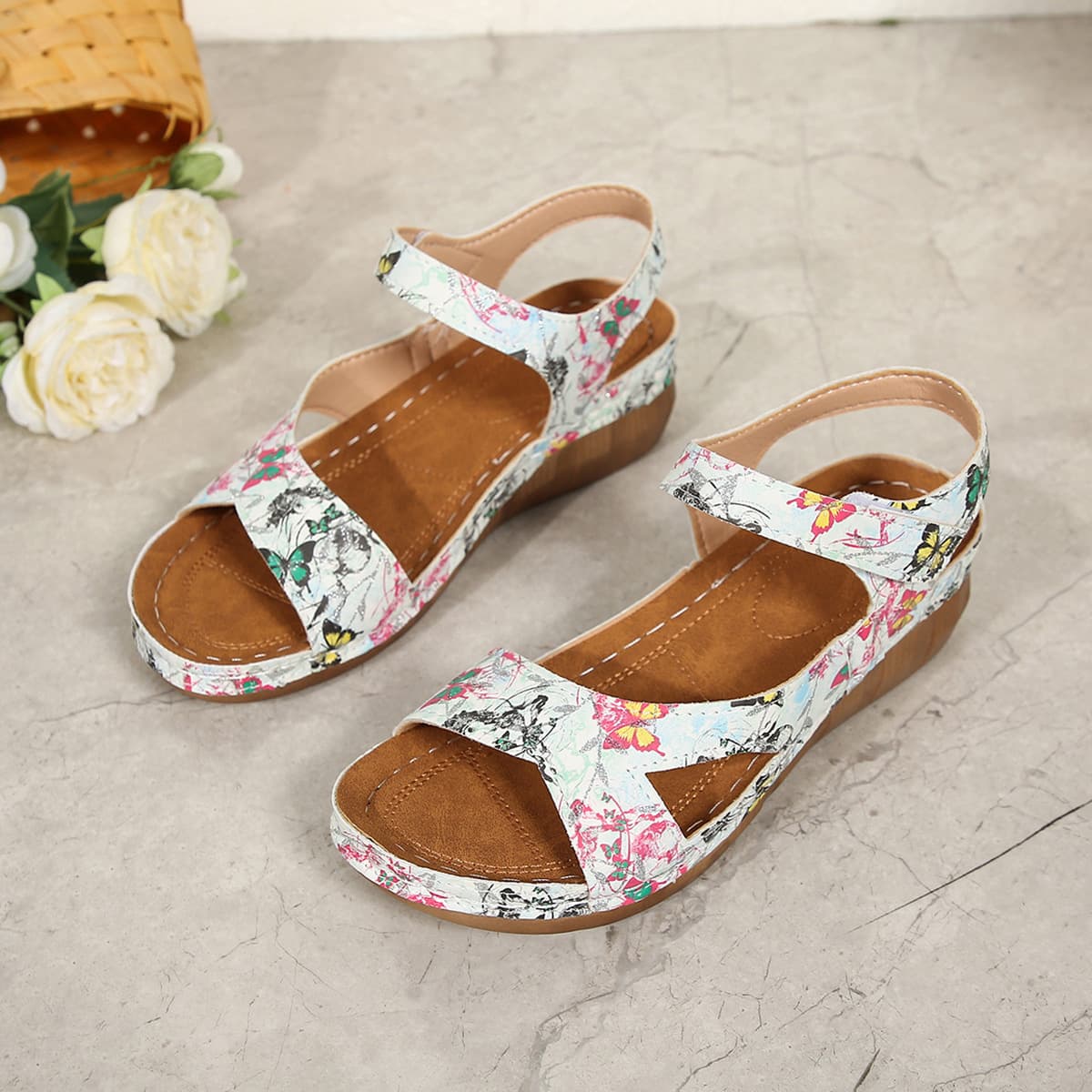 2024 Summer New Velcro Plus Size Sandals, Reinforced Stitched Fish Mouth Platform Women's Shoes, In Stock, First Generation