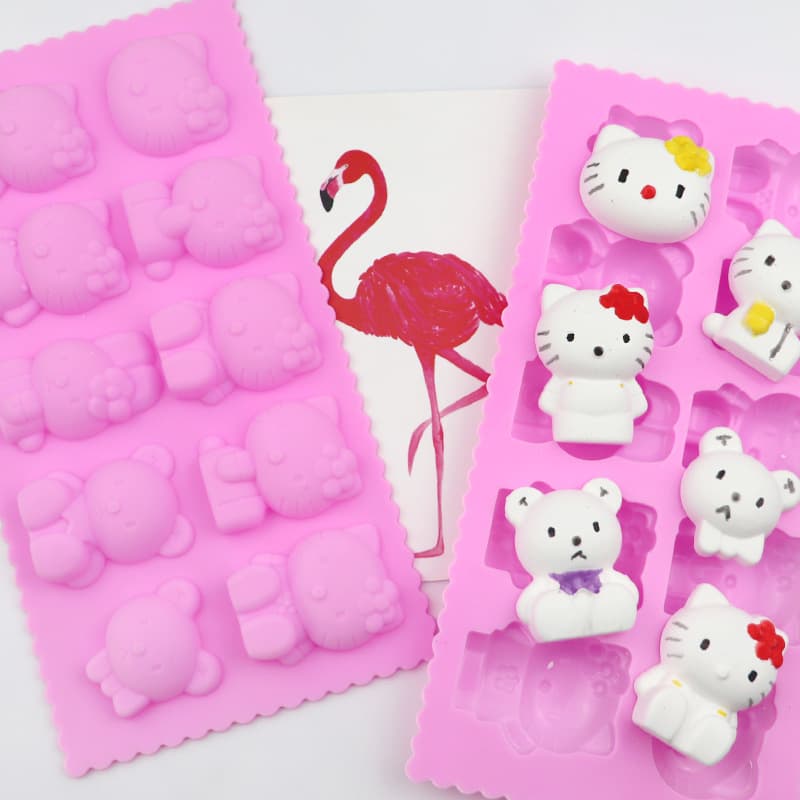 Minghao 10 Lace Cartoon Cat Handmade Soap Mold Silicone Chocolate Mold Baking Tool kitty Cat