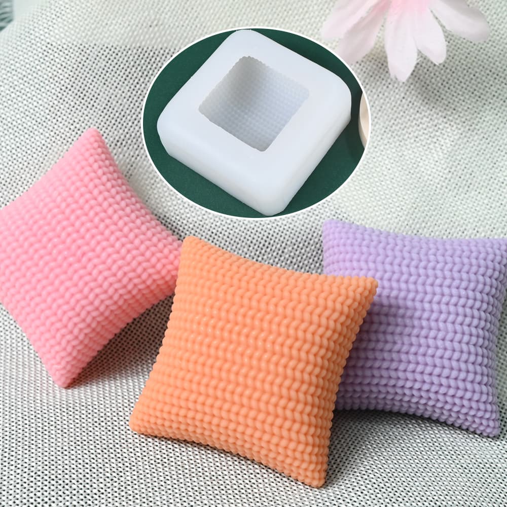 Knitted Wool Pillow Silicone Mold Square Cushion French Dessert Mousse Cake Baking Mold Handmade Soap Mold