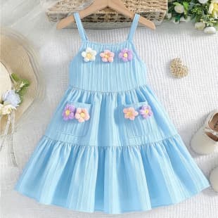 Girls Dress Summer 2026 New Fashionable Sweet Style Little Girl Princess Dress Beach Seaside Vacation Dress