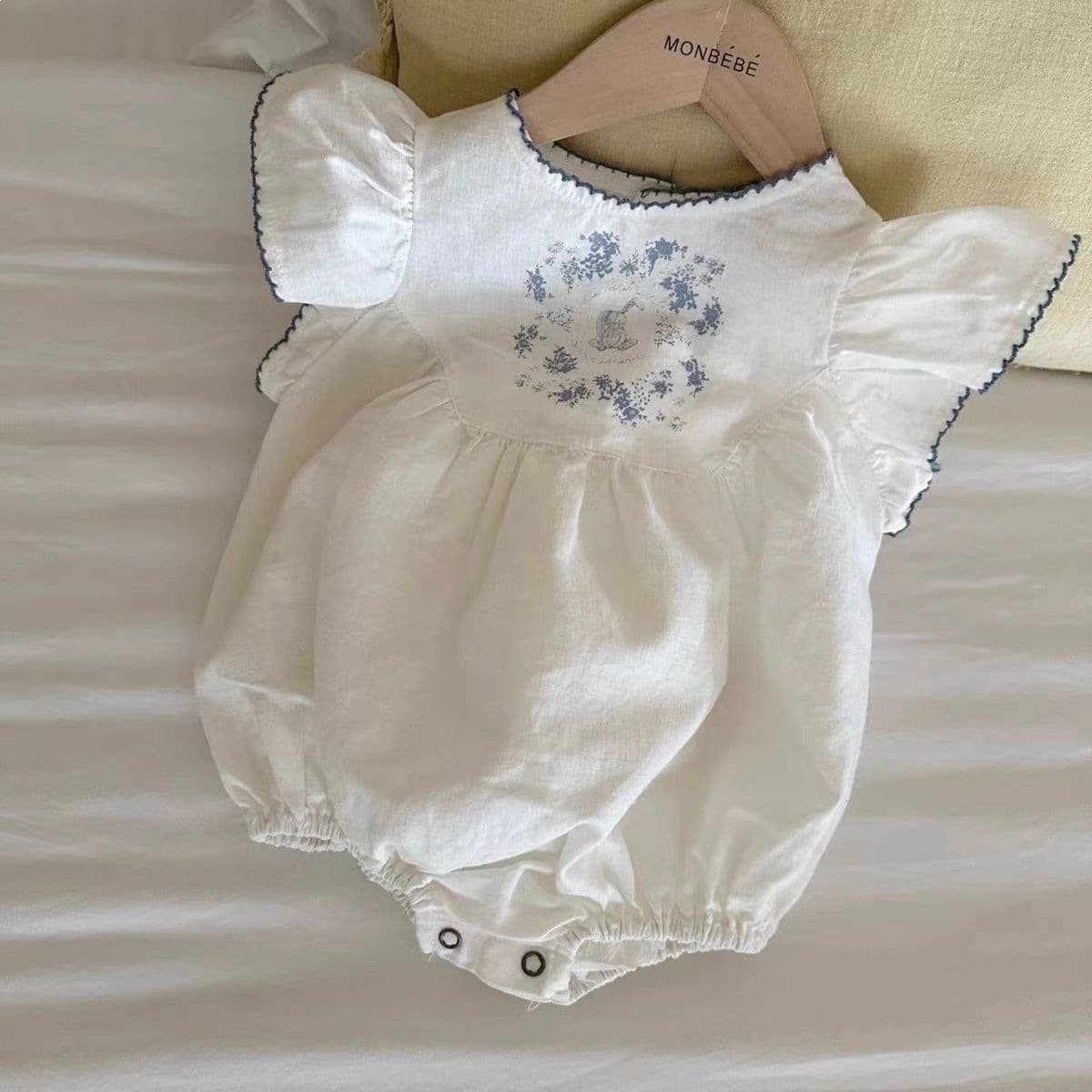 Baby Cotton Bubble Short Sleeve Bodysuit Romper Newborn Flutter Sleeve Onesie Summer Girls Boys Clothing