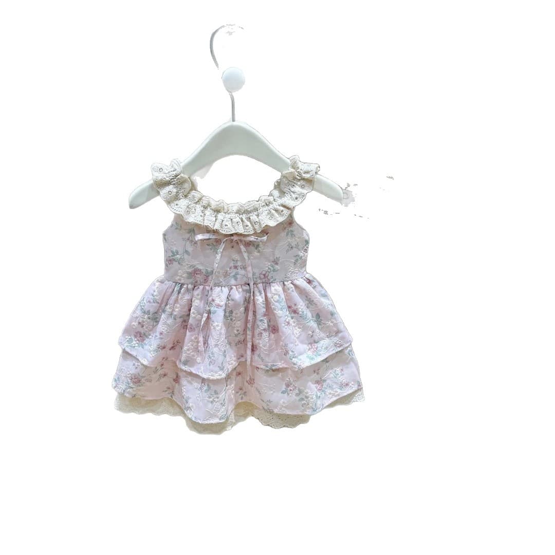 Ningli Girls Summer Floral Print Dress New Style Baby Fashionable Strapless Dress Summer Flutter Sleeve Lace Princess Dress